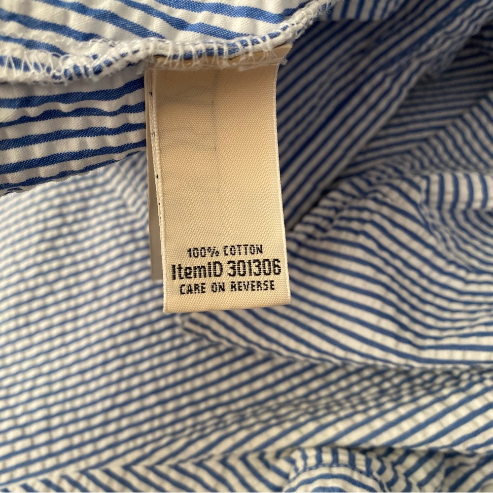 LL Bean Seersucker Shirt Medium Women Popover Striped Blue - Picture 5 of 11